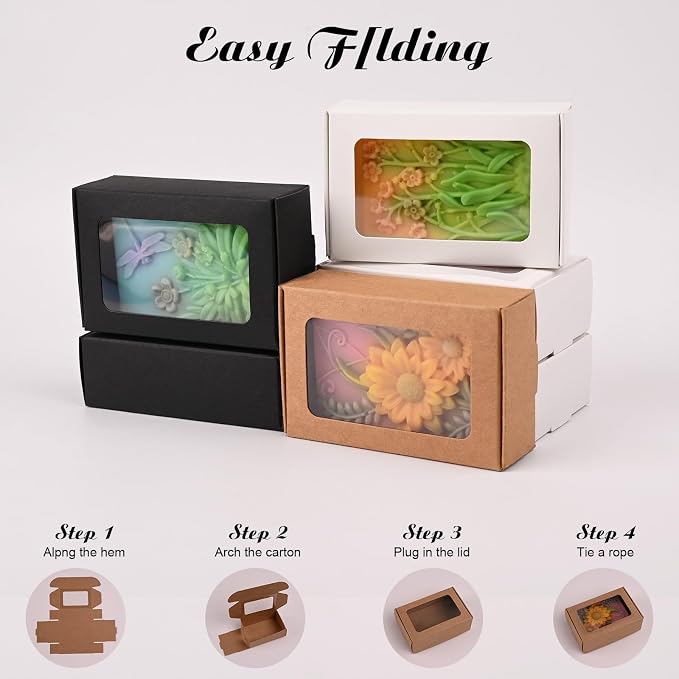Moukiween 30 PCS Multicolour Soap Boxes for Homemade Soap，3.54 X 2.36 X 1.18 Inch Soap Packaging Gift boxes with Window, Small Rectangular Soap Wrapping Boxes (Multicolour)