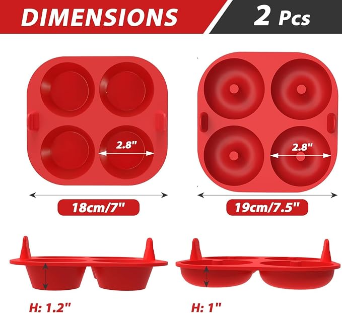 Webake Silicone Air Fryer Muffin Pan and Donut Pan, Make 2.8" Standard Size Cupcakes and Donuts, Nonstick BPA-Free, Set of 2
