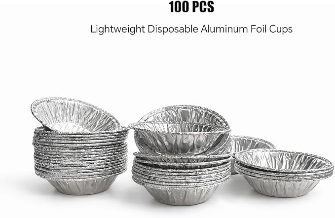 100 Pack Mini Tart Pans | 2.2" Small Disposable Aluminum Foil Tart Molds | Shallow Individual Baking Cups for Air Fryer & Oven | Tiny Pie Tins for Bite-Sized Egg Tarts, Dessert, Catering