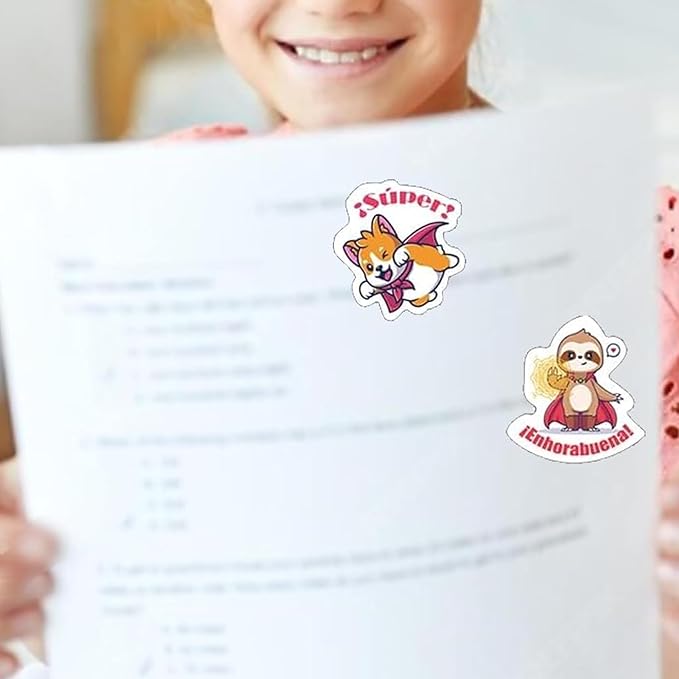 Spanish Animal Reward Stickers - Good Job Decals, Bulk Roll for Classroom & Home, Super Animal Themes
