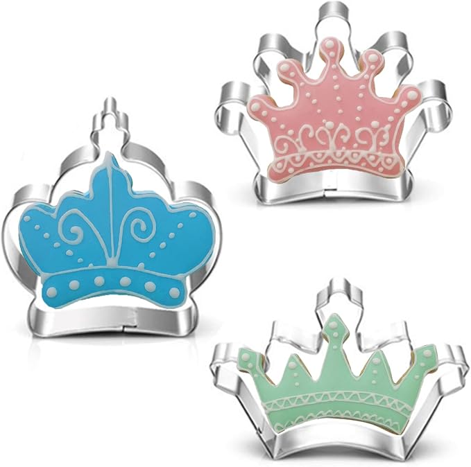 Crown Cookie Cutter Set of 3 pcs, Stainless Steel Princess Crown Shaped Royal Wedding Baking Molds for Holiday Fondant & DIY Crafts‌