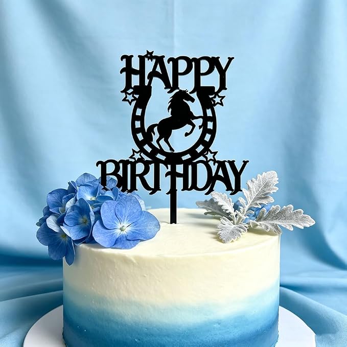 Black Acrylic Horse Happy Birthday Cake Topper, Horse Theme Party Decoration for Boys, Girls, Men, Women & Kids Birthday Party Decoration Supplies (Design4)