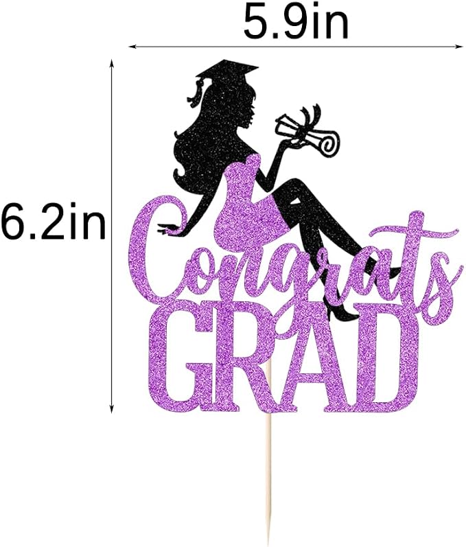 Congrats Grad Cake Topper,2026 Girl Graduation Cake Topper, Congrats Grad Decorations,2026 High School/College/Senior Graduation Party Decorations Supplies (Black purple)