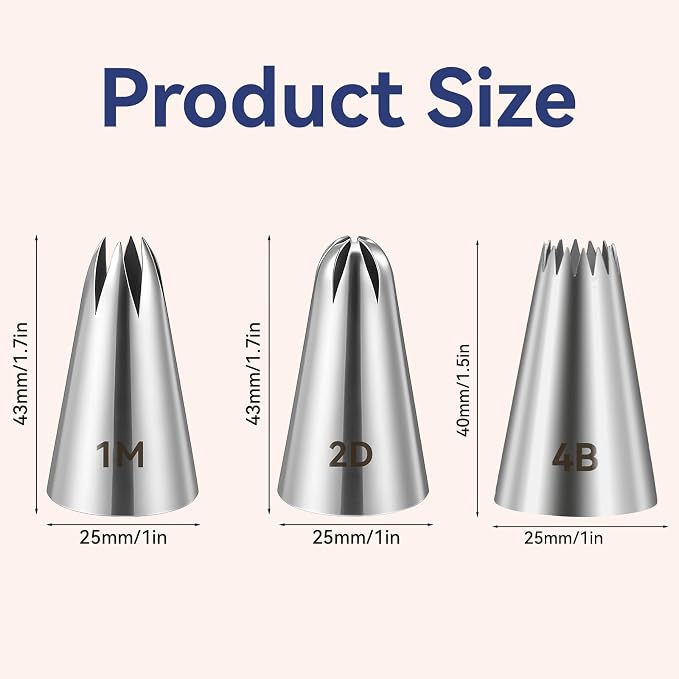 3pcs 1M 2D 4B Cake Piping Tips, Cake Decorating Supplies Piping Tips, Piping Nozzles Decorating Tips, Baking Tools For Buttercream, Icing, Birthday Cake, Cupcake, DIY Art