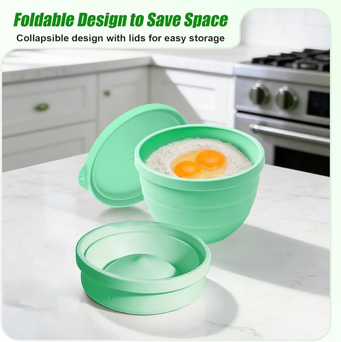 Foldable Silicone Liners for 5 Qt KitchenAid Tilt-Head Stand Mixer(Only), Odourless,Thicker, Cold/Heat-Resistant & Non-Stick, Easy Clean, with Splash-proof Bowl Lid, Green