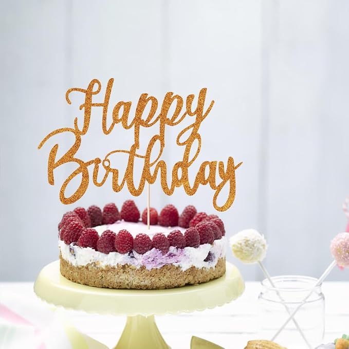 Handmade Glitter happy birthday Cake Topper, Happy Birthday Cake Bunting Decor,Birthday Party Decoration Supplies (Pumpkin yellow)