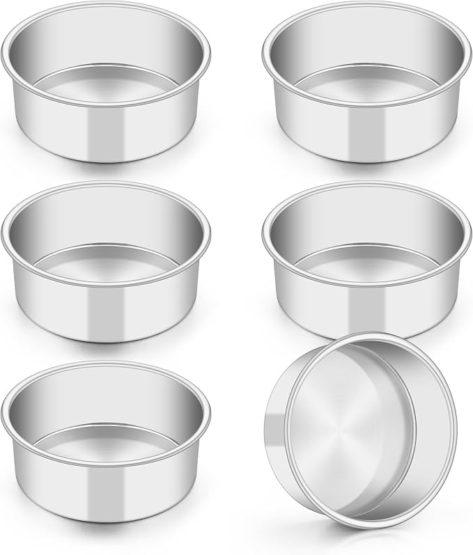 TeamFar 5 Inch Cake Pan Set of 6, Stainless Steel Small Layer Cake Baking Pans Tins, Round Bakeware for Birthday Wedding Party, Non-Toxic & Healthy, Mirror Finish & Dishwasher Safe