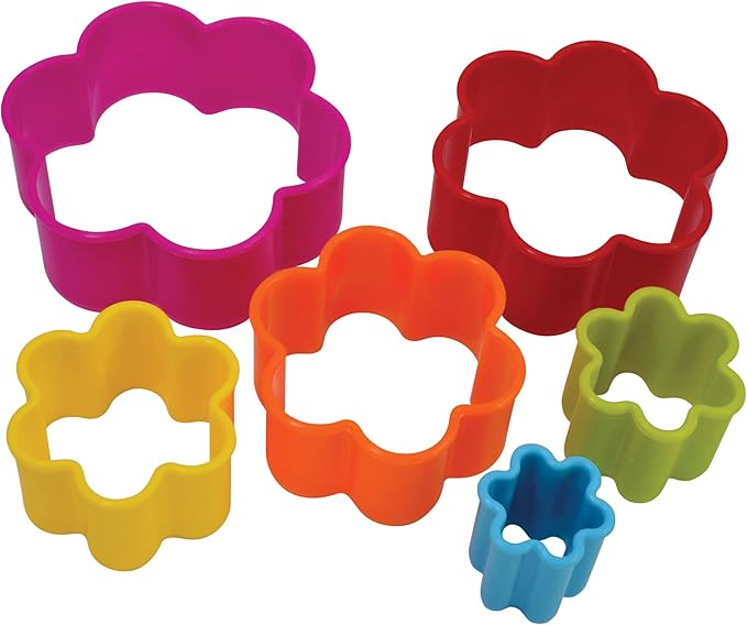 R&M International Scallop Flower Cookie and Biscuit Cutters, Assorted Sizes, Bright Colors, 6-Piece Set