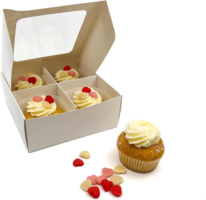 Treat Boxes - 24 ct 6 x 6 x 2.4 in Bakery Boxes with Windows and Dividers for Candy, Cookies, Cupcakes, or Bakery Desserts - Chocolate, Treats, and Baked Goods Packaging for Gifting