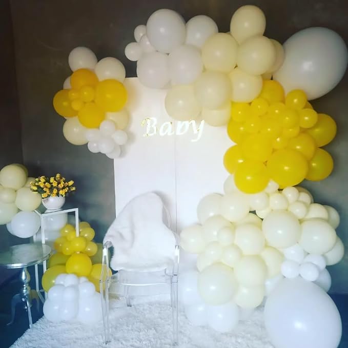 Yellow and White Balloon Arch Kit, 100pcs Matte Yellow White Balloon Garland Kit with Different Sizes Balloons for Sunshine Lemon Honeybee Popcorn Baby Shower Bridal Shower Birthday Party Decorations