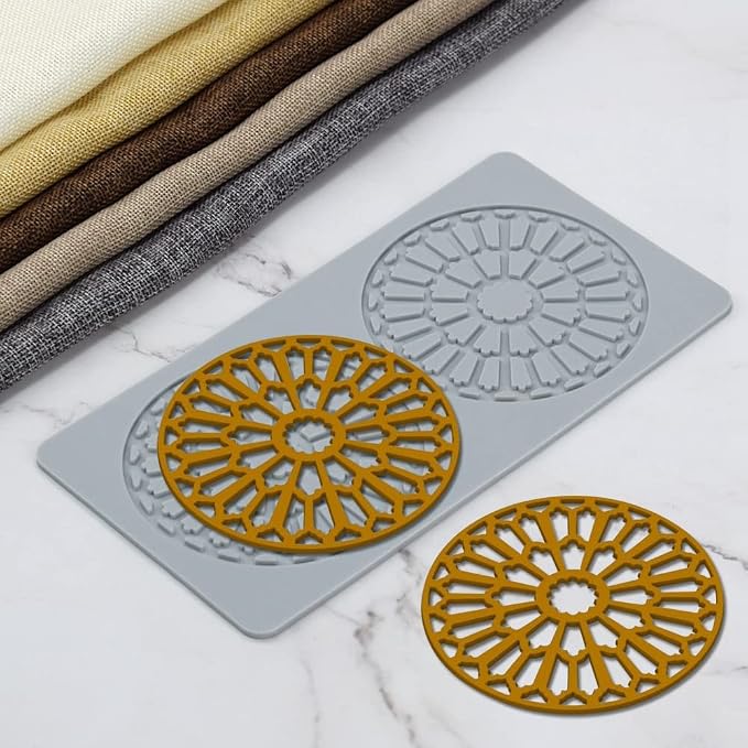 TUKE 3D Leaves Silicone Molds Flower Cake Fondant Mat Bee Leaf Pastry Moulds Rose Impression Chocolate Hollow Lace Mold (Circular_8.88x4.6x0.12inch_B)