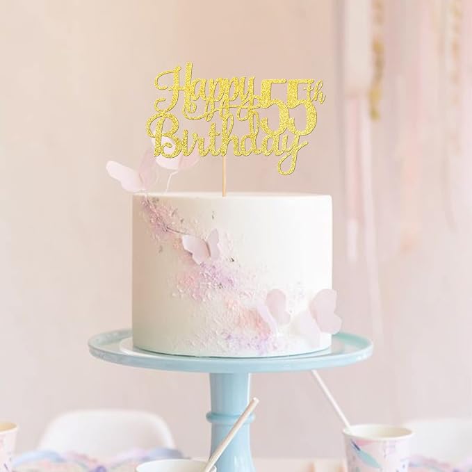 1 PCS Happy 55th Birthday Cake Topper Gold Glitter Cheers to 55 Years Birthday Cake Pick 55 Fabulous Cake Decoration for Happy 55th Birthday Theme Party Decorations Supplies