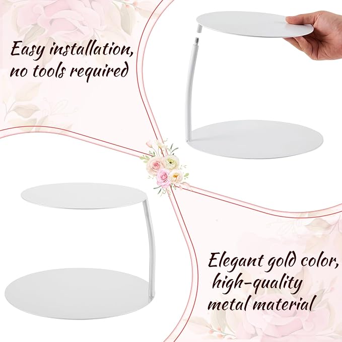 LemonRoad 6''+8'' White Floating Cake Stand 2 Tier Metal Wedding Cake Stand Spacer Separator Round Decorative Dessert Display Riser Pastry Holder for Birthday Anniversary Party Centerpiece (Classic)