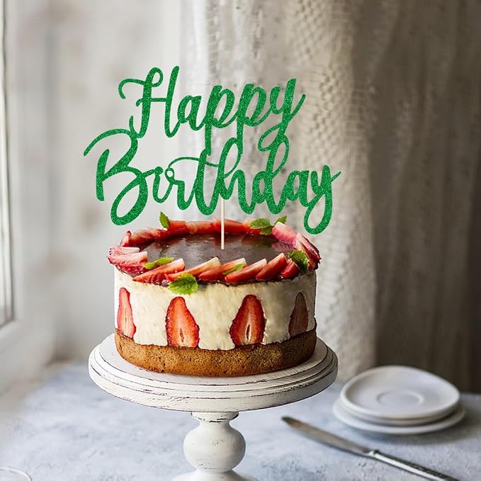 Handmade Glitter happy birthday Cake Topper, Happy Birthday Cake Bunting Decor,Birthday Party Decoration Supplies (green)