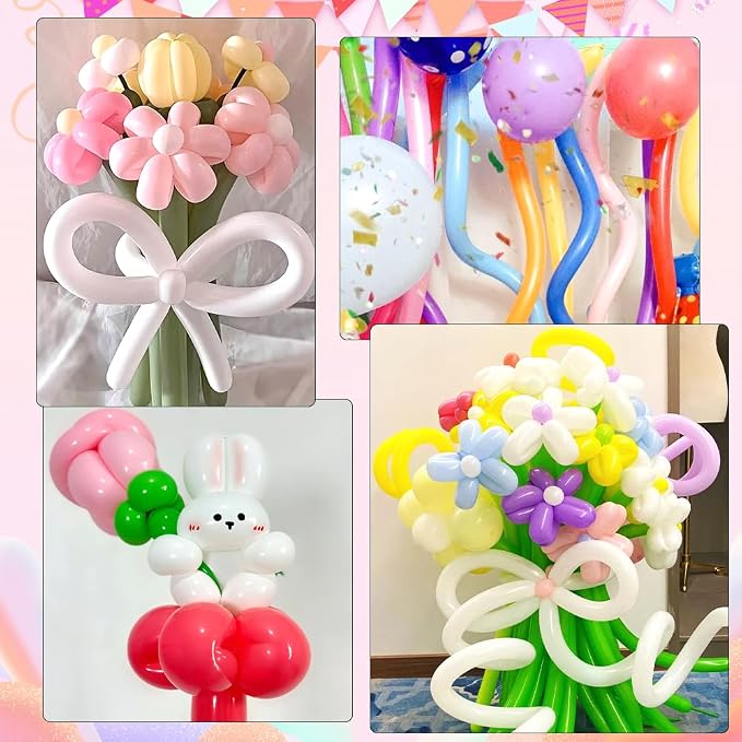 260 Clear 100 Pcs Long Balloons for Tying Arch - White Latex Animal Twisting Balloons for Back to School