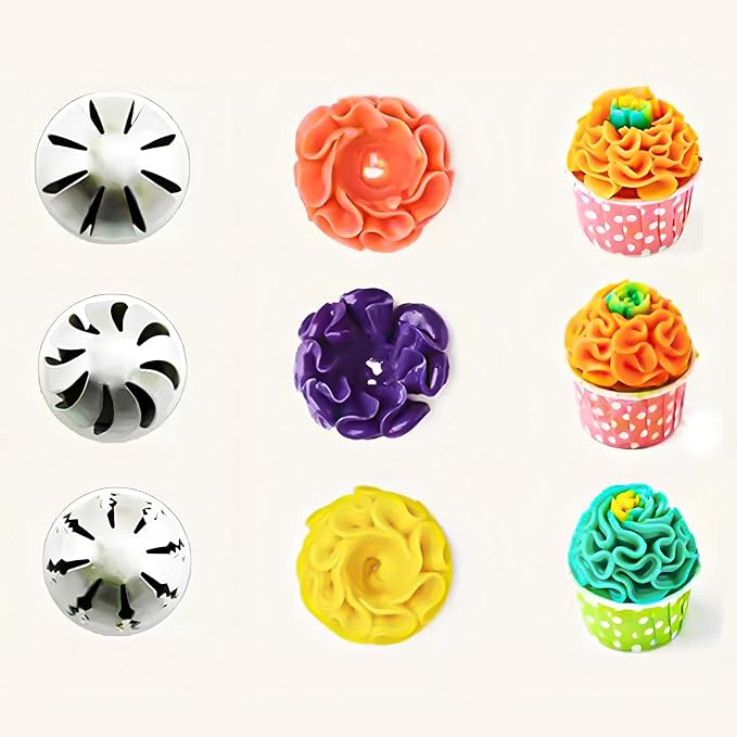 Kasmoire 3Pcs/set Ball Russian Piping Tips,Stainless Steel Russian Piping Tips with 10Pcs Disposable Piping Bags,Cake Icing Nozzles Flower Cake Decorating Tips Kit For Baking