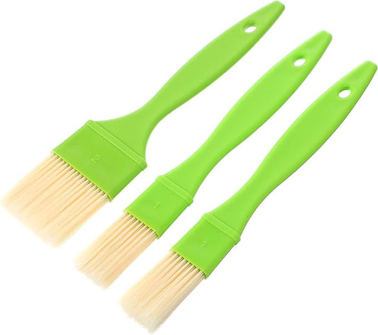 Amaxiu 3 Pcs Pastry Brush Set, 1in and 2in Bristle Basting Brush | 1in and 2in Bristle Basting Brush for Cooking, Heat Resistant, Kitchen Brush for Oil BBQ Butter, with Hang Hole Green