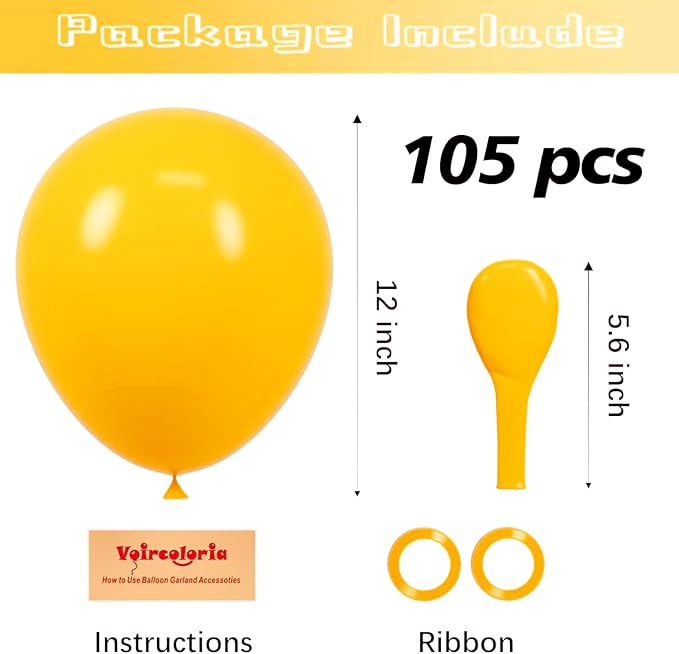 Voircoloria 105pcs Lemon Yellow Balloons 12inch Party Latex Balloons for Boys Girls Birthday Baby Shower Gender Reveal Wedding Sunflower Party Decorations