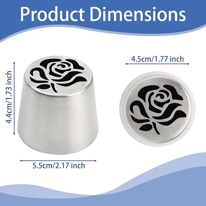 1pack Extra Large Stainless Steel Rose Petal Piping Tip, Cotton Candy Paste Flower Bouquet Cream Nozzle for Cakes Cupcakes Desserts Puffs Tool for Cake Decoration Pastry Baking (XXL,Style 35)