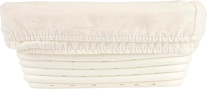 Restaurantware Bread Proofing Basket 9 Inch Square Pack of 1 Rattan Dough Fermentation Basket With Cotton Liners, Oval Banneton Bread Rising Bowl For Home, Commercial, and Artisanal Baking