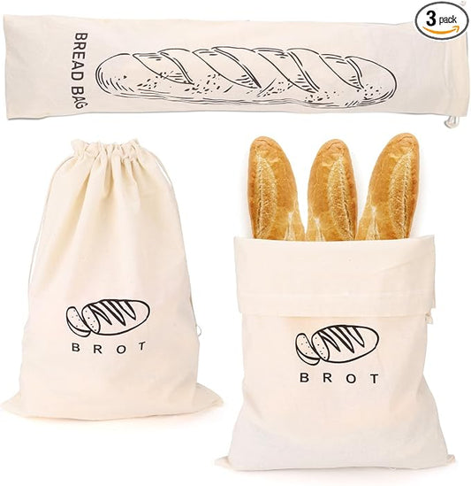 Huakaile 3 Pieces Linen Black Sourdough Bread Bags Baguettes 24" x 6" & 11" x 15", Reusable Homemade Bread Storage to Keep Fresh, Large Food Wraps Sourdough Baking Supplies for Kitchen Baker