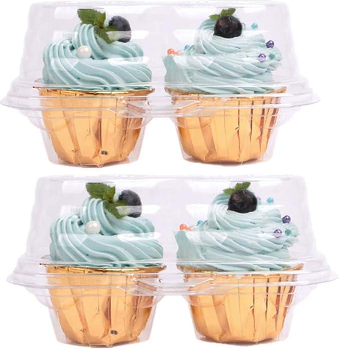 Leoyoubei Double Cupcake Container,2 Compartment Cupcake Container - Deep Cupcake Carrier Holder Box - Clear - Stackable - Clamshell Cupcake Container Ideal to Carry Cupcakes or Birthday Party (20)