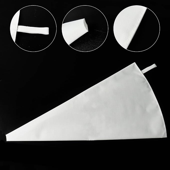 Klmnop 3 Pack Reusable Piping Bags, 18 Inch Cloth Pastry Bags Cake Decorating Bags Icing Piping Bag Hangable Frosting Piping Bags(White)