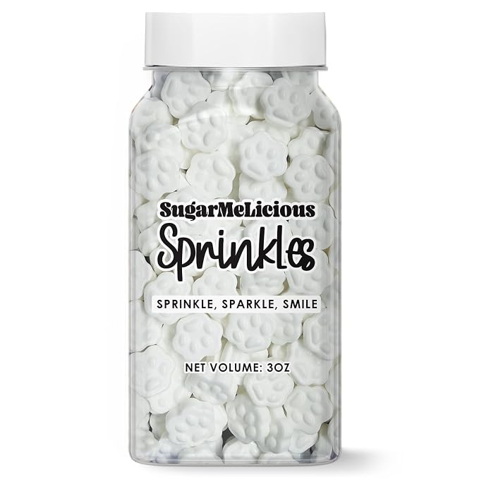 SugarMeLicious White Paws Sprinkles, Adorable Paw-Shaped Toppers for Cakes, Cupcakes, and Desserts (3 Ounce)