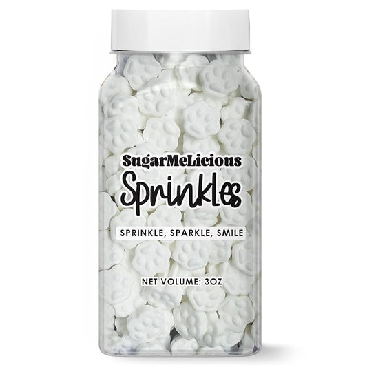 SugarMeLicious White Paws Sprinkles, Adorable Paw-Shaped Toppers for Cakes, Cupcakes, and Desserts (3 Ounce)