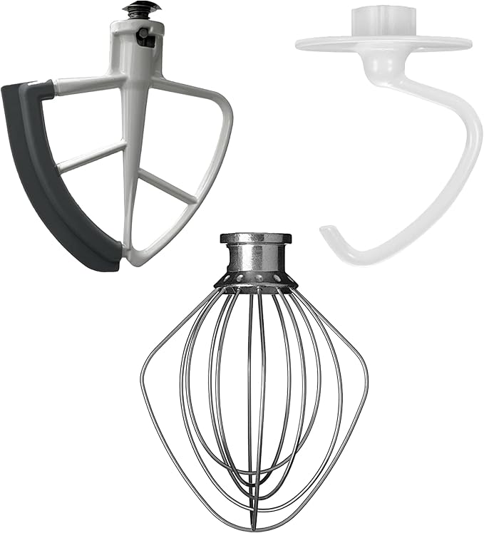 Replacement Glass Mixer Bowl with Lid and Attachments Set, 4.5-5 Qt,Compatible with Kitchenaid Tilt-Head Stand Mixers, Includes Beaters, Dough Hook, Wire Whip (Frosted color)