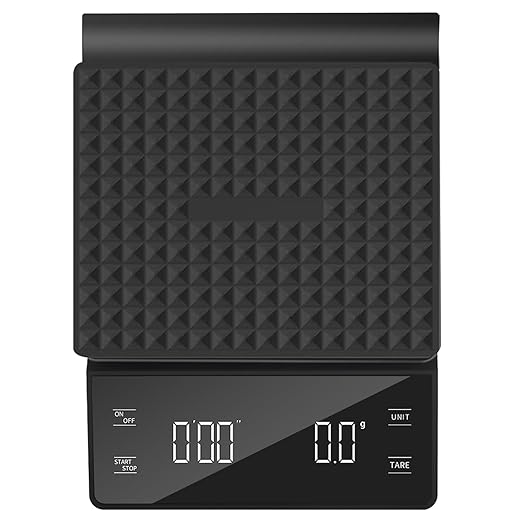 NKOVE Digital Coffee Scale with Timer, 3kg/0.1g High Precision Espresso Scale, Tare Function, 99‘59“ Max Count-Up, 3 Units (g/oz/ml), Battery Powered, Waterproof, Backlit LED for Pour Over & Espresso