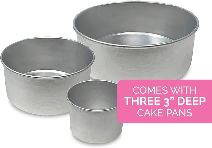 Aunt Shannon's Kitchen Tall Round Cake Pans - 4-inch, 6-inch, 8-inch Cake Pan Set for 3-Tiered Cake - Aluminum Cake Pans Sets for Baking Wedding or Birthday Cakes and More