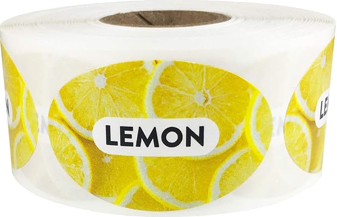 Lemon Grocery Store Food Labels 1.25 x 2 Inch Oval Shape 500 Total Adhesive Stickers