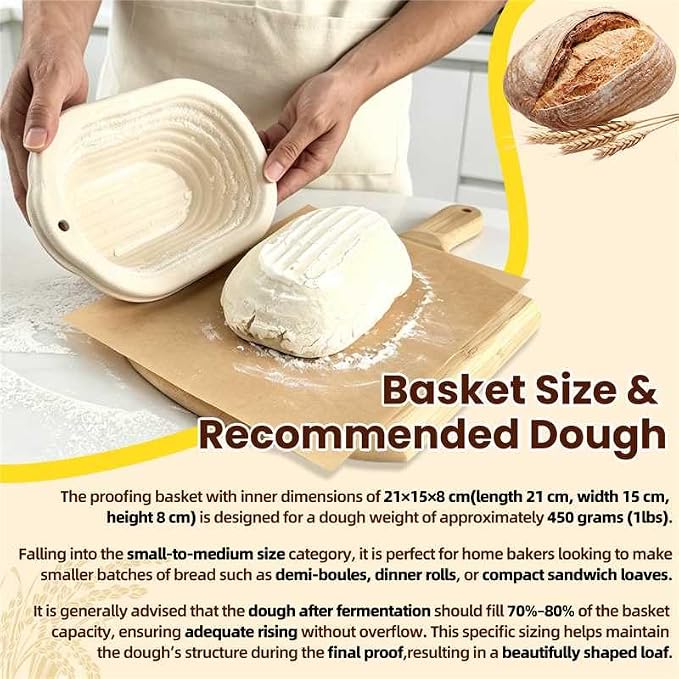 2-Pack Sourdough Bread Proofing Basket Set, 8" Oval & 7.5" Round Pulp Banneton with 2 Linen Liners, for Artisan Bread Baking