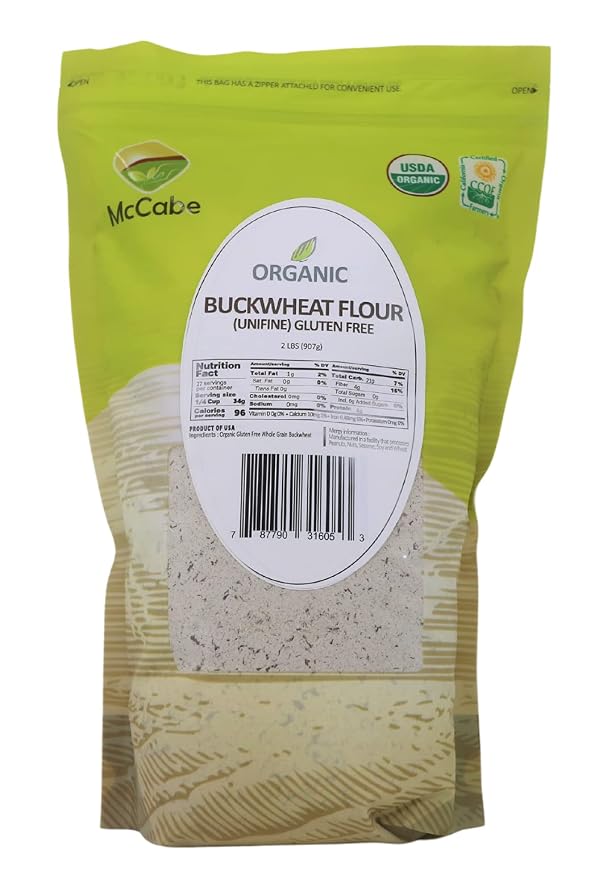 McCabe Organic Buckwheat Flour - Buckwheat Flour Organic | Rich with Fiber & Minerals | USDA and CCOF Certified | Packed in USA | 2Lbs (Pack of 3)
