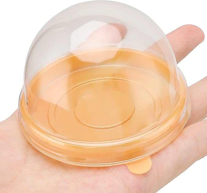 200 Pack Plastic Mini Cake Box, Clear Cupcake Box with Dome Lids, Round Cupcake Boxes Plastic Cupcake Holders for Mooncakes, Cookies, Desserts, Gold Base