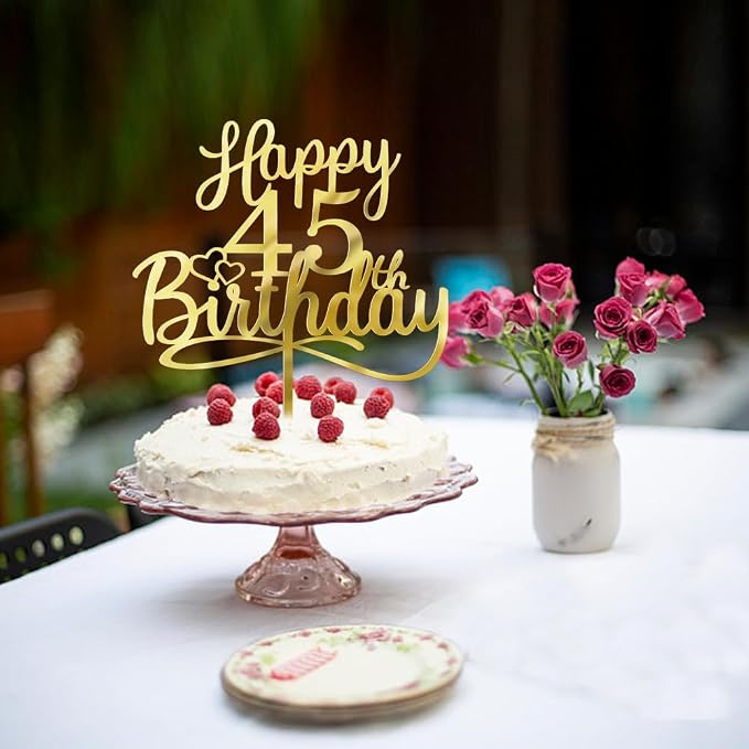 Sleyberoy Acrylic Happy 45th Birthday Cake Topper- Hello 45,Cheers to 45 Years,45th Anniversary/Birthday Party、 men and women Happy Forty-five Birthday Selected cake decoration (45th)