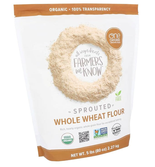 One Degree Organic Foods Sprouted Whole Wheat Flour 5lb – Organic, Non-GMO, Vegan, Plant-Based Baking Flour – Ideal for Bread, Muffins & More + LuxProdX Sticker