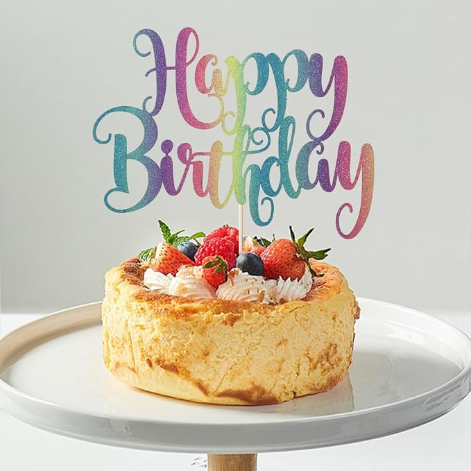 Gradient color Happy Birthday Cake Topper- Glitter Happy Birthday Cake Decor, Handmade Anniversary/Birthday Party Supplies (Color)