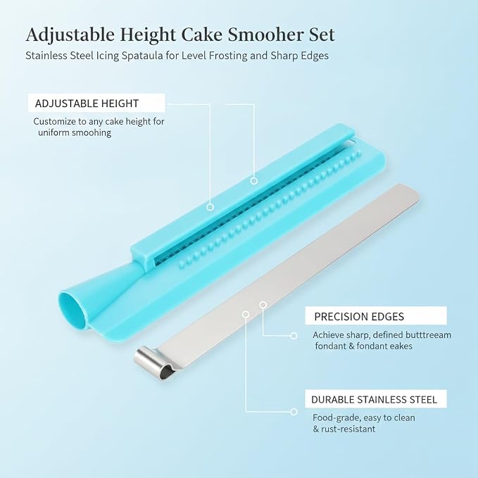 2-Piece Adjustable Cake Smoother Set, Stainless Steel Icing Spatulas for Defined Edges and Level Frosting on Tiered Cakes