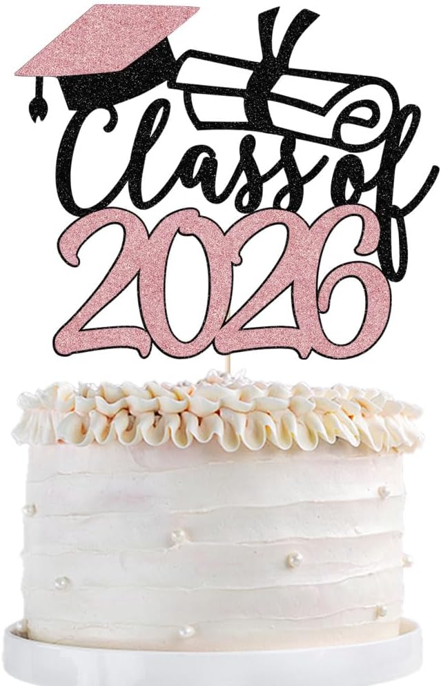 Gold Class of 2026 Congrats Grad Cake Topper Glitter Graduation Party Supplies - High School College Graduates -College Graduate Cake Topper Decorations (Black rose1)