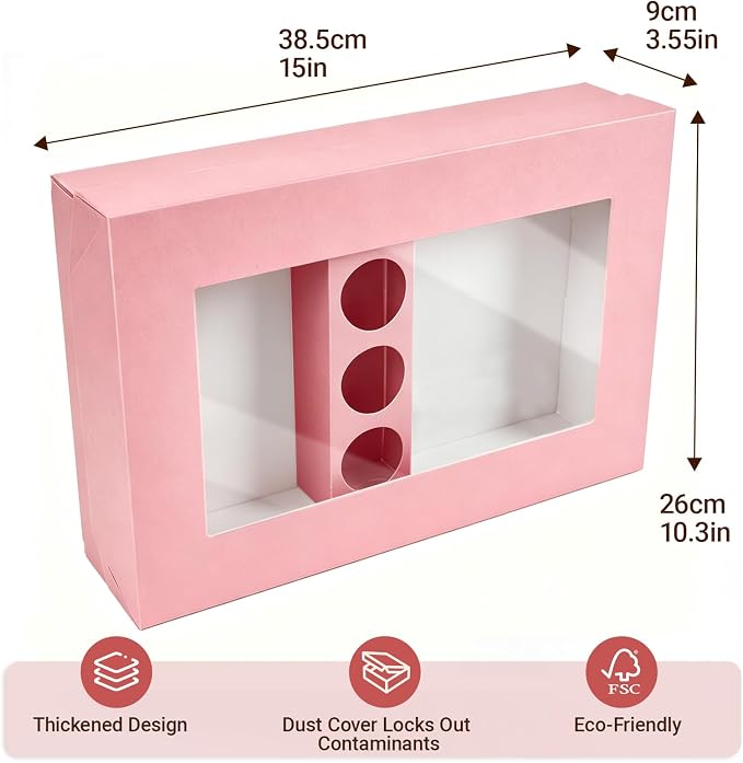 Pastry Serving Box Cardboard Heavy Duty 8PK, Assorted Food Platter Box w/Lid Indoor Outdoor for 5-8 People, Stably Filled Catering Trays w/Lid for Gift(15"x10"x3.5" Pink)