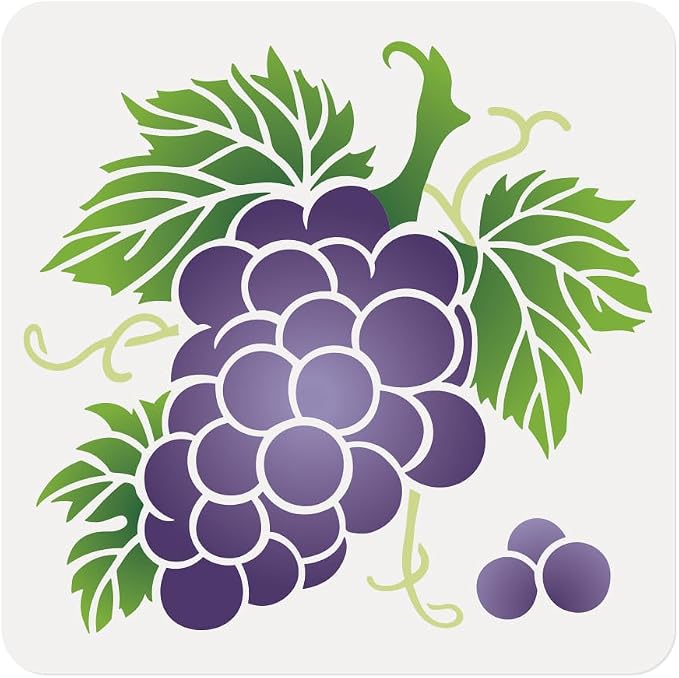 Grape Fruit Craft Stencil for Drawing 11.8 x 11.8 Inch Reusable Plastic Grape Stencil for Painting on Wood Wall Fabric Furniture, DIY Home Decor Craft Stencil