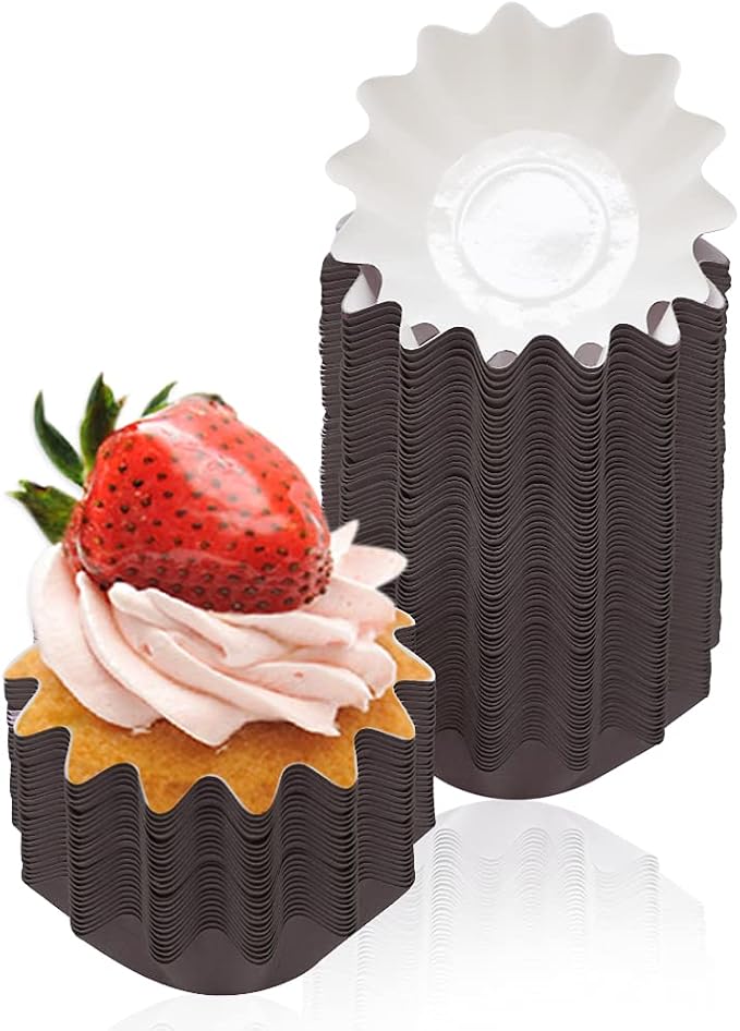 100 PCS Baking Cups Cupcake Liner Flared Brioche Muffin Wrappers (Brown) | Standard Greaseproof Coated Paper Cup for Wedding Birthday Holiday Party or Baby Shower