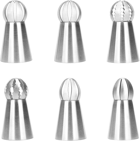 6PCS Russian Piping Tips Set, Stainles Steel Cake Cupcake Decorating Supplies Russian Ball Tips Pastry Nozzle Flower Shaped Frosting Icing Tips Set Baking Tools By Giveme5 (4#)