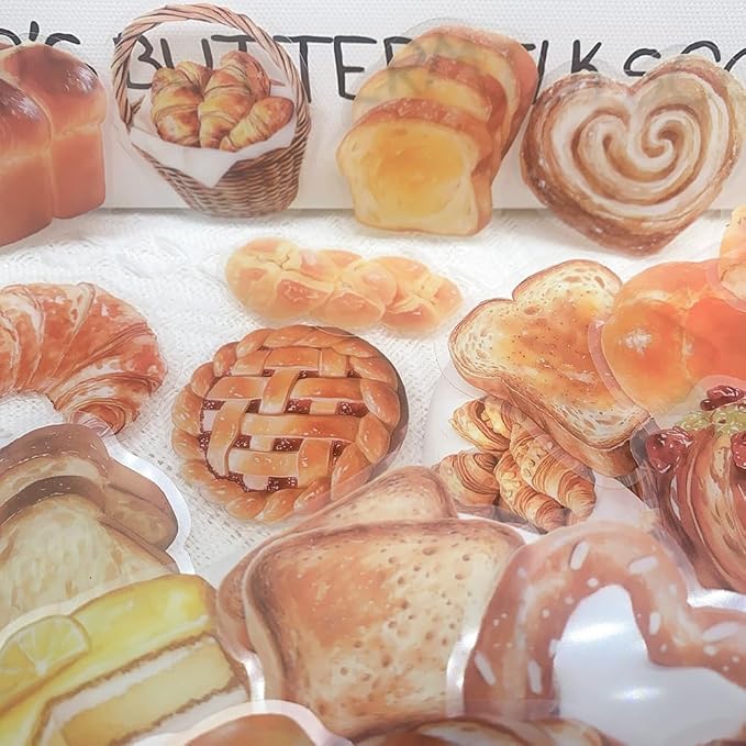 Bread Stickers,100pcs Aesthetic Cute Bakery Dessert Decals Realistic Breakfast Pastry Junk Journal Scrapbook Stickers for Laptop Notebook Planner Kawaii Kitchen Food Decor Craft Gift