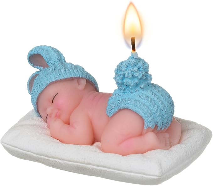 Blue Baby Shower Cake Topper Boy – Baby Shower Cake Decorations, Adorable Sleeping Baby Candles, Gender Reveal Return Gifts Party Supplies (Blue)