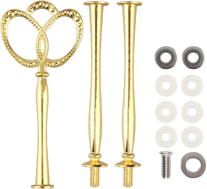 3 Tier 14" Heavy Metal Cake Stand Holder Fruit Plate Stand Fitting Hardware Rod with Stylus (Gold_New_Crown)