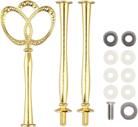 3 Tier 14" Heavy Metal Cake Stand Holder Fruit Plate Stand Fitting Hardware Rod with Stylus (Gold_New_Crown)