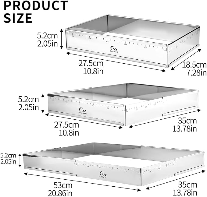 Extensible Stainless Steel Square Cake Mold Heavy Duty Adjustable Mousse Ring Rectangle Shaped Detachable Mousse Cake Cutter, Pastry DIY Baking Tool - 10 * 7in
